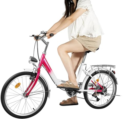 MIKIYUEER Premium City Bike in 20 Zoll Fahrrad mit Scheinwerfer,für Unterhaltung, Einkaufen oder Bewegung Verwendet Werden(Rosa, Weiß)