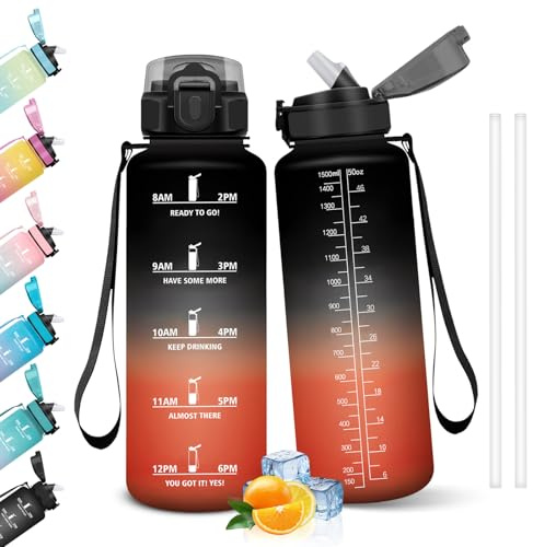 HoneyHolly Gourde, 1.5L, Gourde Sport avec Paille, Water Bottle Motivation avec Marqueur de Temps, Bouteille, Étanche, Bouteille d'eau pour Randonnée, Camping, Fitness, Cyclisme
