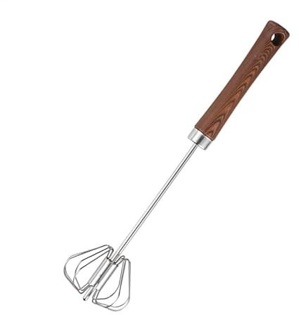 Halvautomatisk whisk, handtrycksblandare, 2,83 x 12,01 tum kompakt mjölkmixer, trähandtag roterande äggvärmare för whisking, froting och mixning, köksredskap