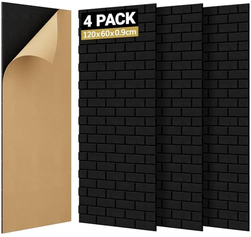 TONOR Brick Pattern Acoustic Panels, 4-Pack 47.2x23.6x0.35 High Density Sound Proof Panels for Walls, Wall Panels for Interior Wall Décor, Soundproofing for Recording Room, Studio, Black
