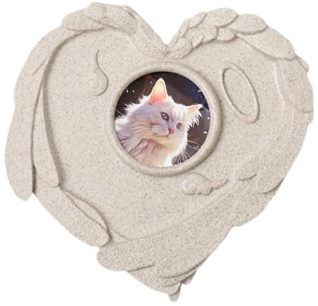 Dtaigou Pietra Tombale per Animali Domestici - Lapide Cimiteriale per Gatti - Segnaposto a Cuore con Portafoto per Cimitero, Ricordo Commemorativo per Decorazione Giardino