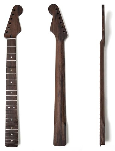 Premium E-Gitarrenhals Strat Wenge Holz Hals, 22 Edelstahlbünde, 35,6 cm Radius, 6-Saiten, seidenmattes Finish, kompatibel mit Fender Stratocaster Style Gitarren
