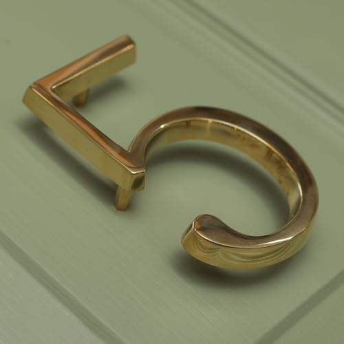 Polished Brass Floatinig House Number | 5 inch Modern Door Sign Numbers Signs Plaques | Street Home Address Numerals