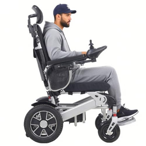 Juodkeo Faltbarer Elektrorollstuhl Klapprollstuhl Liegender Leicht - Für Erwachsene - Mit Kopfstütze, luxuriöser klappbarer Fluggenehmigter, 500W Motor, 12AH Lithium-Batterie, All-Terrain, max 150KG