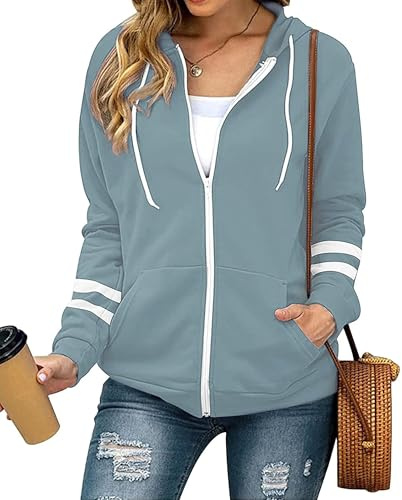 Jhsnjnr Sweatjacke Damen mit Kapuze Langarm Zipper Hoodie Kapuzenjacke Reißverschluss Fleecejacke Sport Sweatshirt Joggingjacken