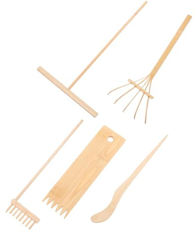 Milisten 5Pcs Japanese Zen Garden Rake Bamboo Sand Table Tools for Desktop Meditation Compact Rustic Sand Garden Accessories for Home and Office Decor