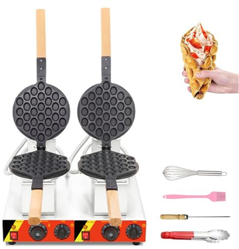 VzxCrue Gaufrier Commercial à Bulles, Rotation 180°，Non Collant Rotation Professionnelle, pour Restaurant CaféS Boulangerie Snack Bar Maison DualHead