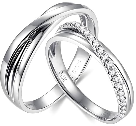Calefee Eheringe Paarpreis, Verlobungsring Gold 375 Paar mit Diamant, Trauringe für Mann und Frau Größe 47 bis 70