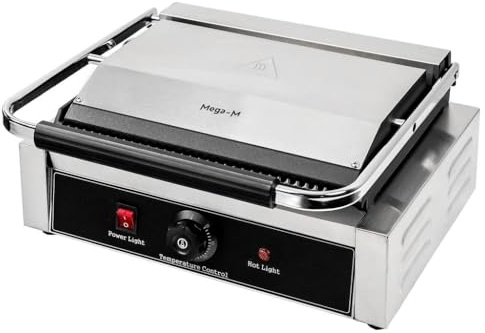 Mega-M Grill eléctrico de contacto estriado profesional para carnes, pescados, verduras, tortillas, panini y tostadas en restaurantes y food trucks
