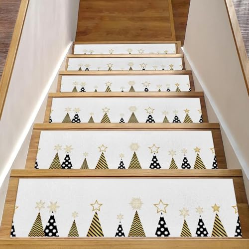 Tappetini antiscivolo per scale in legno, motivo Babbo Natale e renne che volano sull'albero di Natale, per scale, per interni, 76,2 x 20,3 cm, per cani, bambini, anziani, con adesivo riutilizzabile
