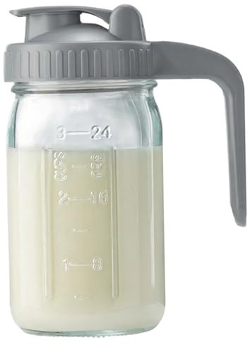 Pichet de lait maternel 32 oz de fuite en verre Bouteille rangement lait maternel avec couvercle et bec, bocal à bouche large pour liquides, thé glacé, jus, bouteilles rangeme
