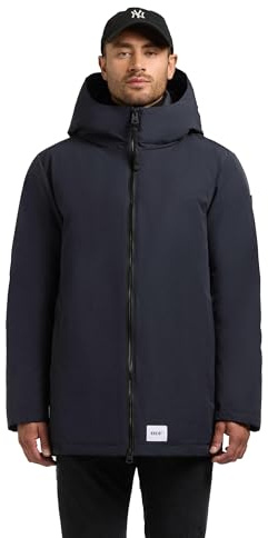 khujo Herren warme lange Winterjacke schlichte Jacke mit 2-Wege-Reißverschluss, verstellbarer Kapuze und innenliegenden Rucksack-Trägern Nedd S-XXL