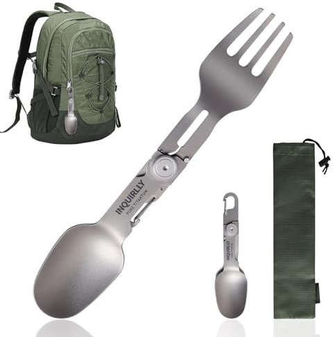 Couverts de Camping 2 en 1, Titanium Camping Cuillère Fourchette, Titane Ultra Légère Couvert Camping Multifonction pour Voyage Randonnée Outdoor