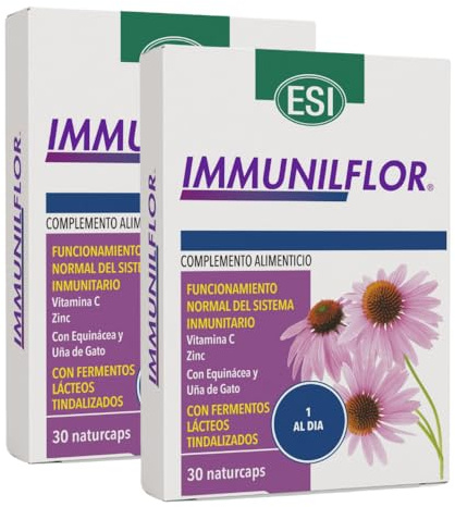 ESI Immunilflor - Equinácea, Zinc y Vitamina C - 30 Cápsulas - Pack 2 | Complemento alimenticio para adultos y adolescentes. El zinc contribuye al funcionamiento normal del sistema inmunitario.