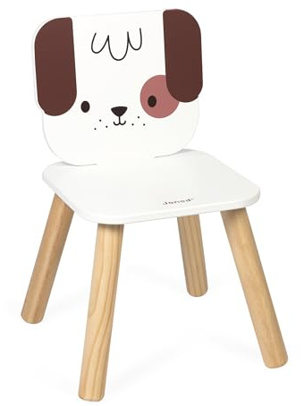 Janod - La mia prima sedia per bambini in legno dai 18 mesi - Tema cane - Appositamente progettata per i bambini - Dimensioni 32x32x47cm - Dai 18 mesi