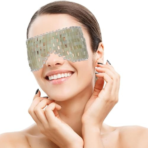 MáScara Jade para Los Ojos, Máscara De Piedra Facial Verde Natural, Cubierta Facial de Jade, Fría o Caliente Usando Máscara de Dormir para Relajar Los Ojos Aliviar Migraña, Regalos para Mujeres