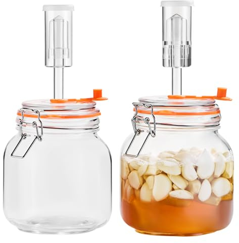 Glolaurge Fermentiergläser, je 0,98 L, eckige Glas-Fermentiergläser mit Glasgewicht für Sauerkraut, Kimchi, Pickles, Met, Cider & mehr, 2er Set