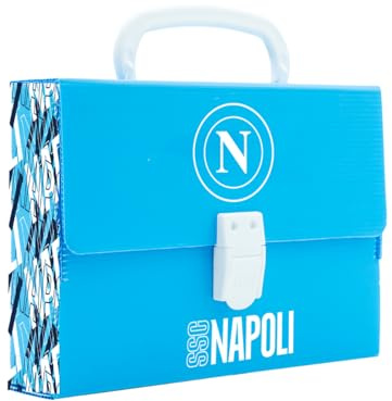 Colourbook Minipoly Ufficiale Napoli, Valigetta Scuola con Manico, Kit Cancelleria per Bambini, 4 Varianti Colore, Set Regalo con Pennarelli e Album da Colorare (New Azzurro)