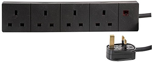 pro-elec pl09188 5 m 4 Gang Power Strip Extension Cord Mains Plug - Black | Power 4 devices with a reliable 5m extension lead, ideal for home, office and workshop use.