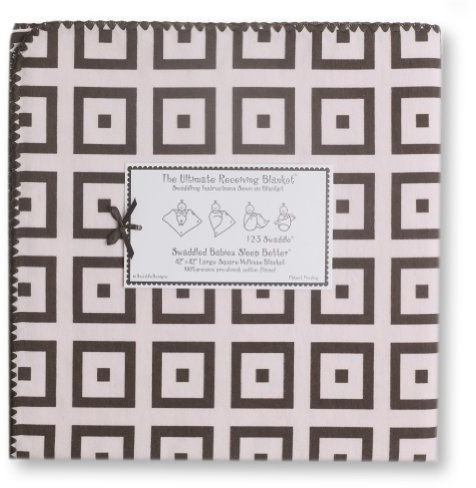 SwaddleDesigns Ultimate Receiving Blanket - Pastel Pink with Chocolate Mod Squares