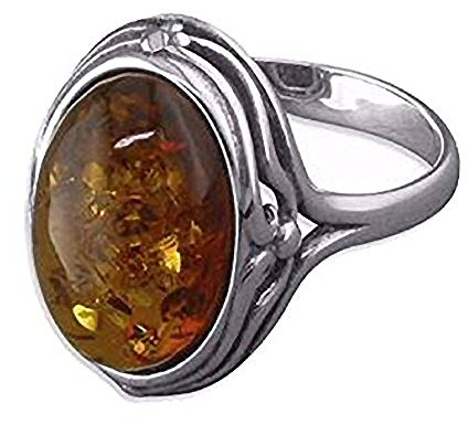 Snygg kant oval cognac bärnsten ring – 925 sterlingsilver – orange brun bärnsten smycken – storlekar M-R tillgängliga