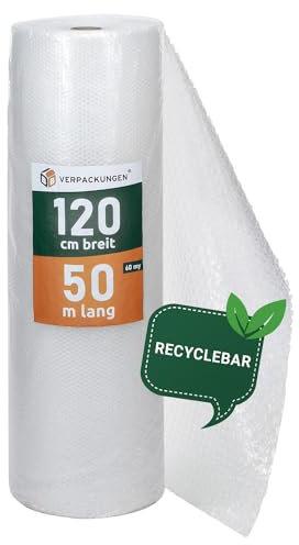 BB-Verpackungen 1x PROFI Luftpolsterfolie 1,2 x 50 m Versand, Verpackung, Umzug 2-lagig (1 Rolle) | 60 my stark, extrem robust, sehr leicht, 100% recycelbar