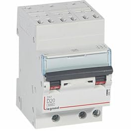 408076 Disjoncteur tripolaire 20A - 3P Courbe D - 6/10kA - Automatique et vis - Legrand DX3