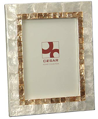 DONREGALOWEB Portafotos de nácar para Fotos de 13cm x 18cm en Color Blanco y Beige