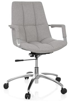 hjh OFFICE 670912 Schreibtischstuhl SARANTO Stoff Hellgrau Bürostuhl mit Armlehnen im Retro-Design, höhenverstellbar