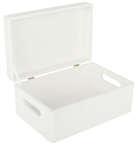 Creative Deco Weiße Holzkiste mit Deckel | 30 x 20 x 14 cm (+/- 1cm) | Erinnerungsbox Baby Groß Kasten | Weihnachten Holzbox mit Deckel und Griffen | Für Dokumente Wertsachen Spielzeug Werkzeuge