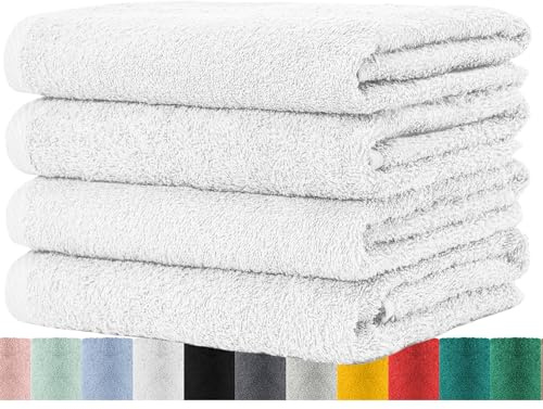 BaSaTex Frottee Handtuch, 4er Pack, 50x100cm, Weiss | 100% Baumwolle, Öko-Tex Made in Green, Aufhängeschlaufe, 400gm², langlebig & saugstark