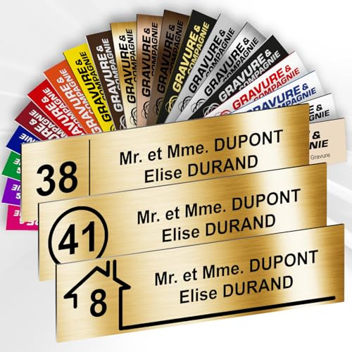 Briefkastenschild mit Nummer – Graviertes PVC Namensschild mit Name und optionaler Nummer – selbstklebend – 10 x 2,5 cm – 1 bis 3 Zeilen (Metallisch Gold)