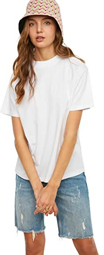 Trendyol stickad T-shirt med Upright krage skjorta, vit, XS dam, Vitt och blått, XS