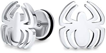 Tono d'argento Vedova Ragno Insetto Finto Truffatore Illusione Plug Piercing Orecchini in acciaio chirurgico 16G Orecchini a perno per gli uomini Per le donne