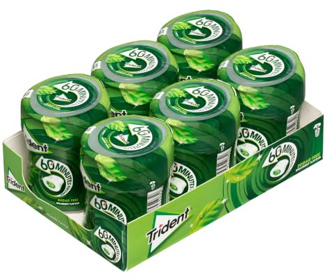 Trident Hierbabuena- Chicles sin Azúcar con Sabor a Hierbabuena- 6 Botes de 72 g