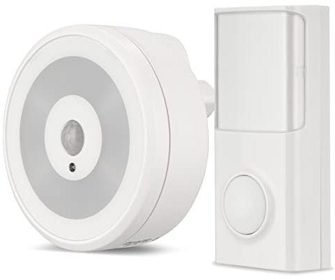 REV Funkklingel Set - Klingel Haustür 50m Reichweite, optisches Signal, 80dB, 4-stufige Lautstärkeregelung, mit Bewegungsmelder & Nachtlicht, grau