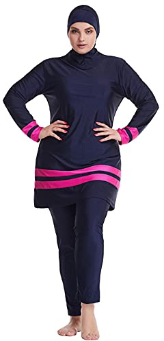 WOWDECOR Muslimska baddräkter för kvinnor, plusstorlek, full täckning, burkini, avtagbar hijab, marinblå, 4XL