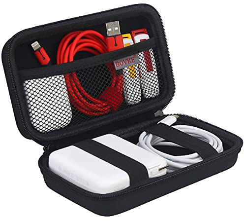 BOVKE Tragetasche Harter Schutzhülle Tech Organizer Reise Power Bank Tasche USB Kabel Organizer für Kabel Kabel, Ladegerät Adapter, Elektronisches Zubehör Case Wallet, Schwarz+innen Schwarz