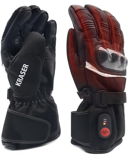 KRASER KRGS28-S Gants Moto Homologué Premium, Chauffants et Imperméables de Haute Qualité, Testé Extrême et Protection en Fibre de Carbone, 3 Niveaux de Chaleur, Gants Moto Hiver pour Homme et Femme