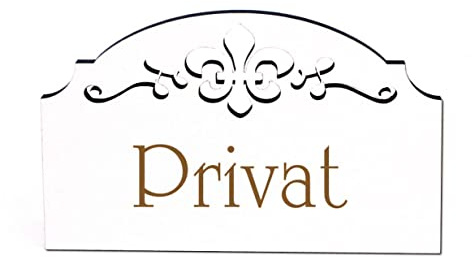 Privat Türschild Schild Holz graviert Ornamente selbstklebend Vintage Türdeko 15,5 x 9,5 cm