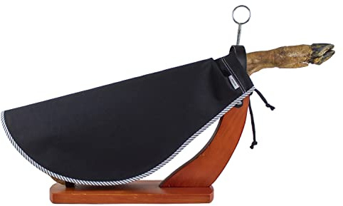 Couvre-jambon noir avec rayures vives sur le pourtour, de forme arrondie. Protecteur pour jambon ou palette (C-J-noir_rayures)