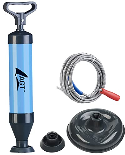 AGT Druckluft-Rohrreiniger: Rohrreinigungs-Set: 2in1-Saugglocke und Abflussreiniger + 5-m-Spirale (Abfluss Spirale, Rohrreinigungsset)