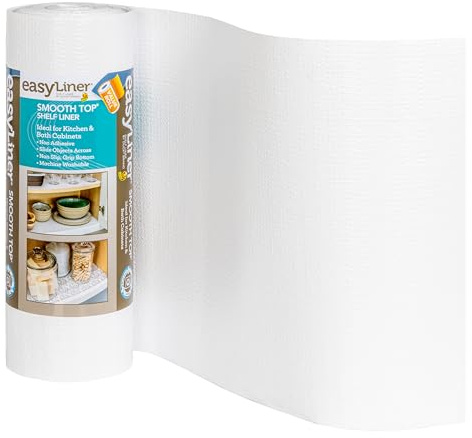 Smooth Top EasyLiner for Cabinets & Drawers, Easy to Install, Shelf Paper & Drawer Liner Non Adhesive, Non Slip Shelf Liner for Pantry, Kitchen Essentials, 12 in x 24 ft (Pack of 1), White