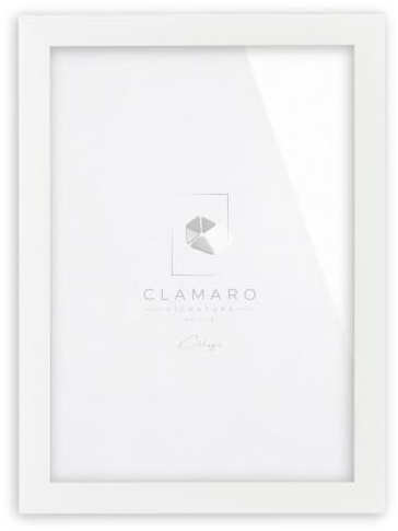 Clamaro Cornice Multipla Collage, Bianco Opaco, MDF, 12 x 31 cm | Modanatura MDF Laminata, Pannello Posteriore HDF, Gancio Dentato in Metallo, Verticale e Orizzontale, con Vetro Acrilico