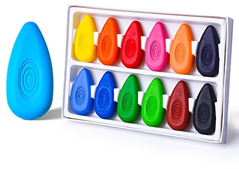 Four Candies Crayons for Kids 12 Colors, Non Toxic Washable Crayons for Toddlers 1-3, Unbreakable Easy-Grip Water-Drop Shape for Little Hands, Easter Egg Fillers for Toddlers Coloring Art Gift