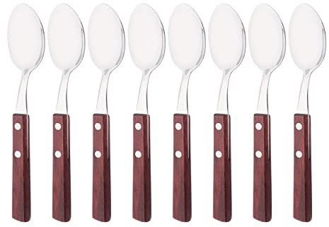 Uniturcky Juego de 8 cucharaditas de postre de acero inoxidable 304 con mango de madera roja, cucharas de helado de 6.3 pulgadas, cucharas agitadoras para aperitivos de café, cucharas pequeñas de