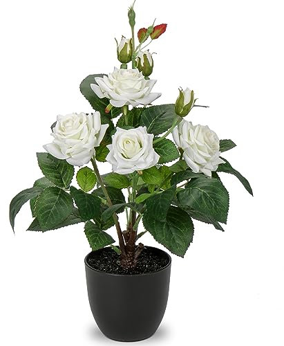 34CM Kunstblumen Rosenbusch Künstliche Pflanzen Kunstrosen im Topf Rosenstrauch Deko Wohnzimmer, Balkon, Terrasse, Garten, Hochzeit