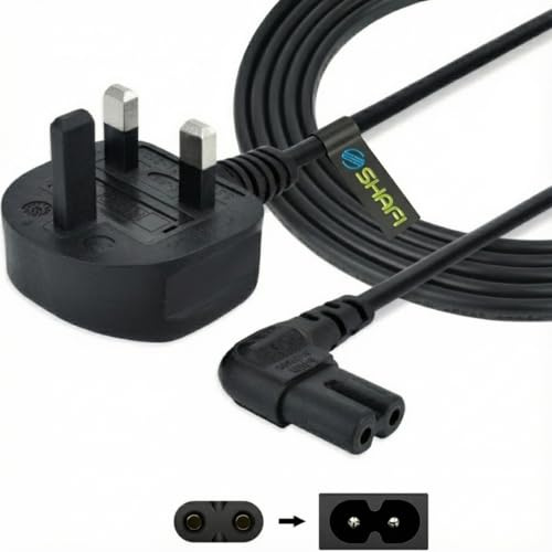 SHAFI 50cm Figure 8 Power Lead - Short 2-Pin Right-Angle IEC-C7 to Universal 3-Pin UK Plug Power Cable - Compatible Figure 8 Cable PS5, Xbox Series S/X, Smart LED Samsung TV LG Sony TV - 0.5-Meter