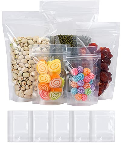 YOFADCI Standbodenbeutel Transparent, Wiederverschliessbare Beutel, Zip Beutel, Gewürztüten, Anwendbar für Nüsse, Getreide, Kaffeebohnen, Teeblätter, Gewürze usw. 9x14cm 100Stück