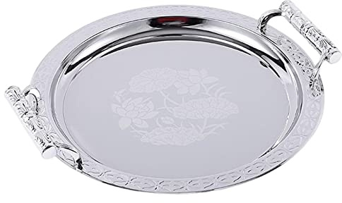 MagiDeal Plateau à café décoratif nordique avec poignées plateau de service rond pour table de fêtes, Argent M